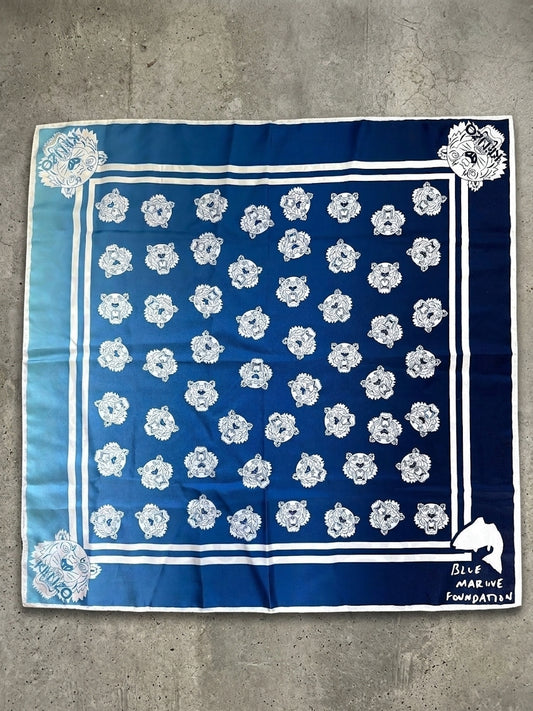 Unisex Kenzo Blue Marine Foundation Silk Scarf With Tiger Print - 3851