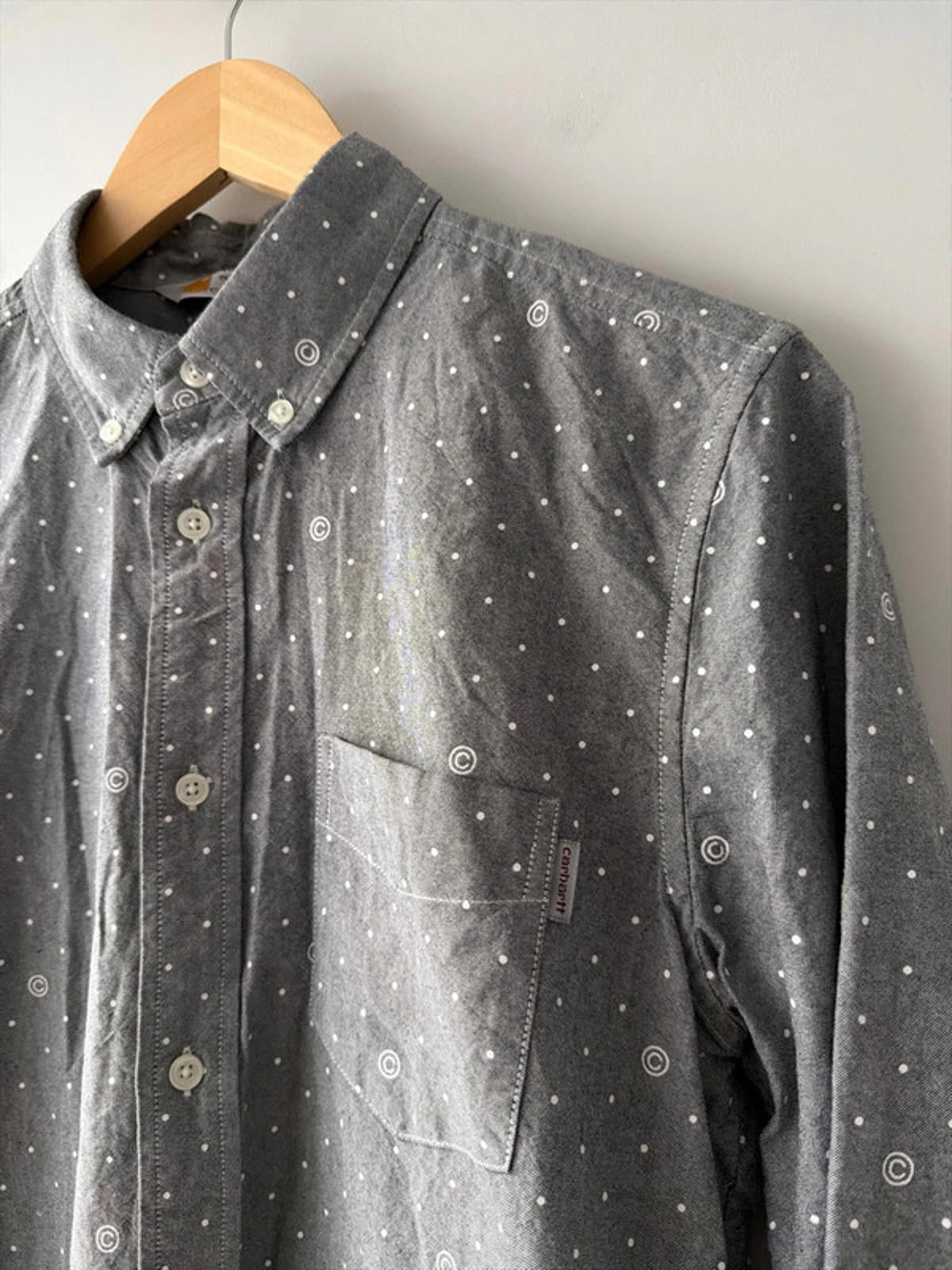 Men’s Carhartt Coppell Oxford Printed Logo Chambray Shirt In Grey- Medium - 2688