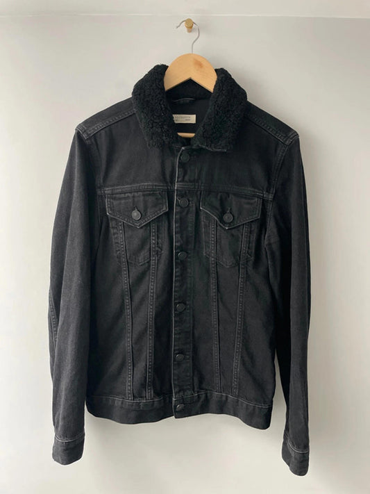 Women’s AllSaints Imoku Denim Jacket with Borg Collar In Black - Medium - 2327