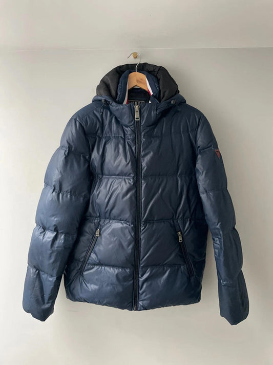 Men’s Guess Down Puffer Jacket with Detachable Hood In Navy - Small - 2381