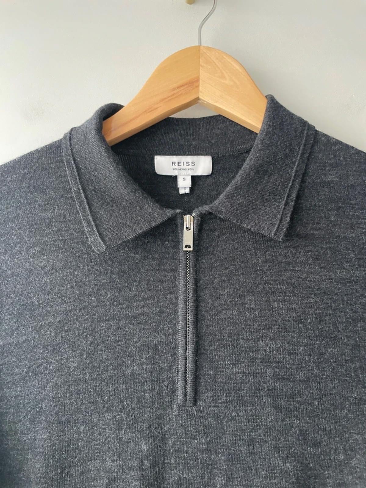 Men’s Reiss 100% Merino Wool Long Sleeve Knitted Polo Top In Grey - Small - 2904