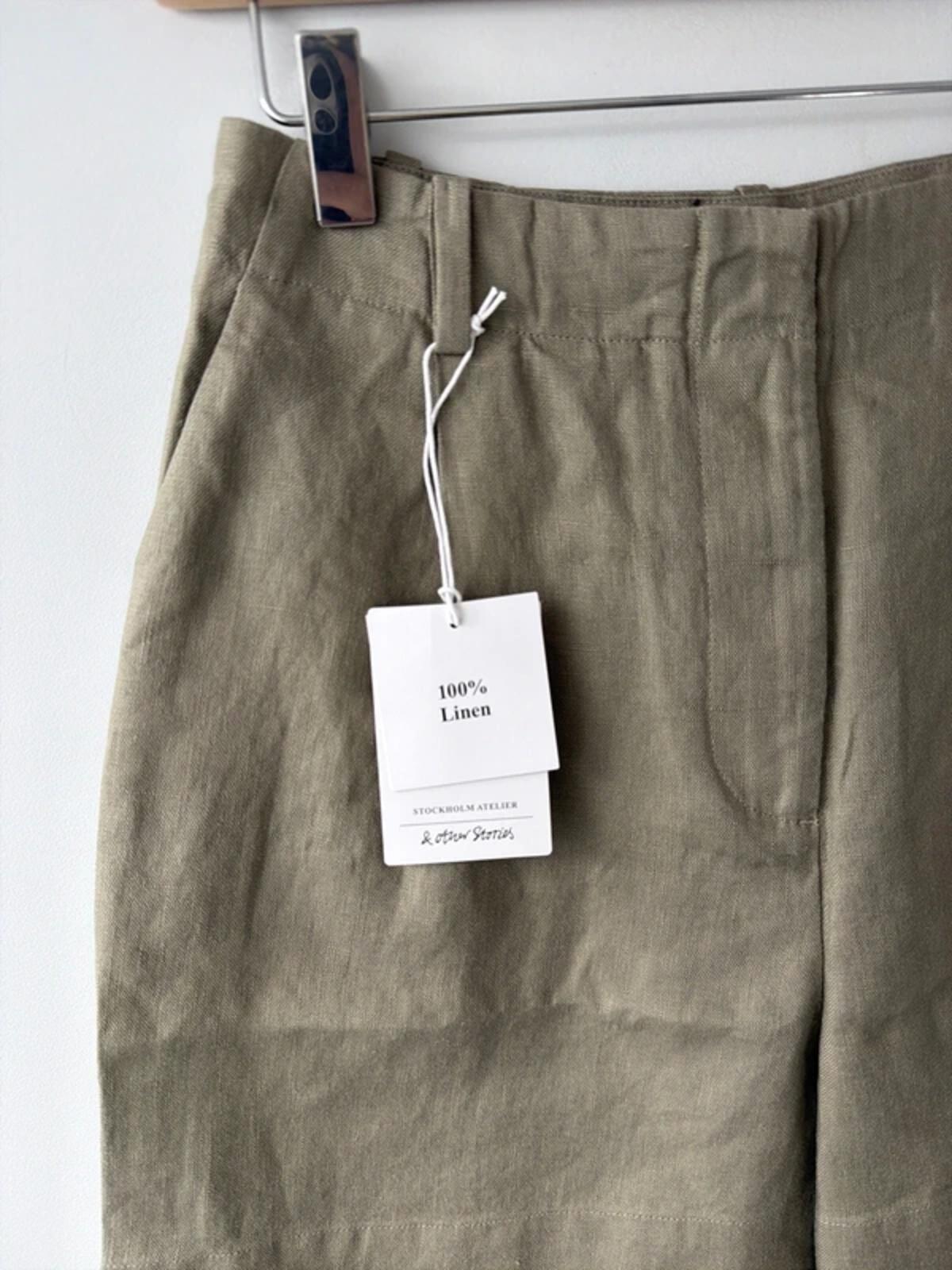 Women’s & Other Stories 100% Linen Shorts In Khaki - Uk6 - 3371