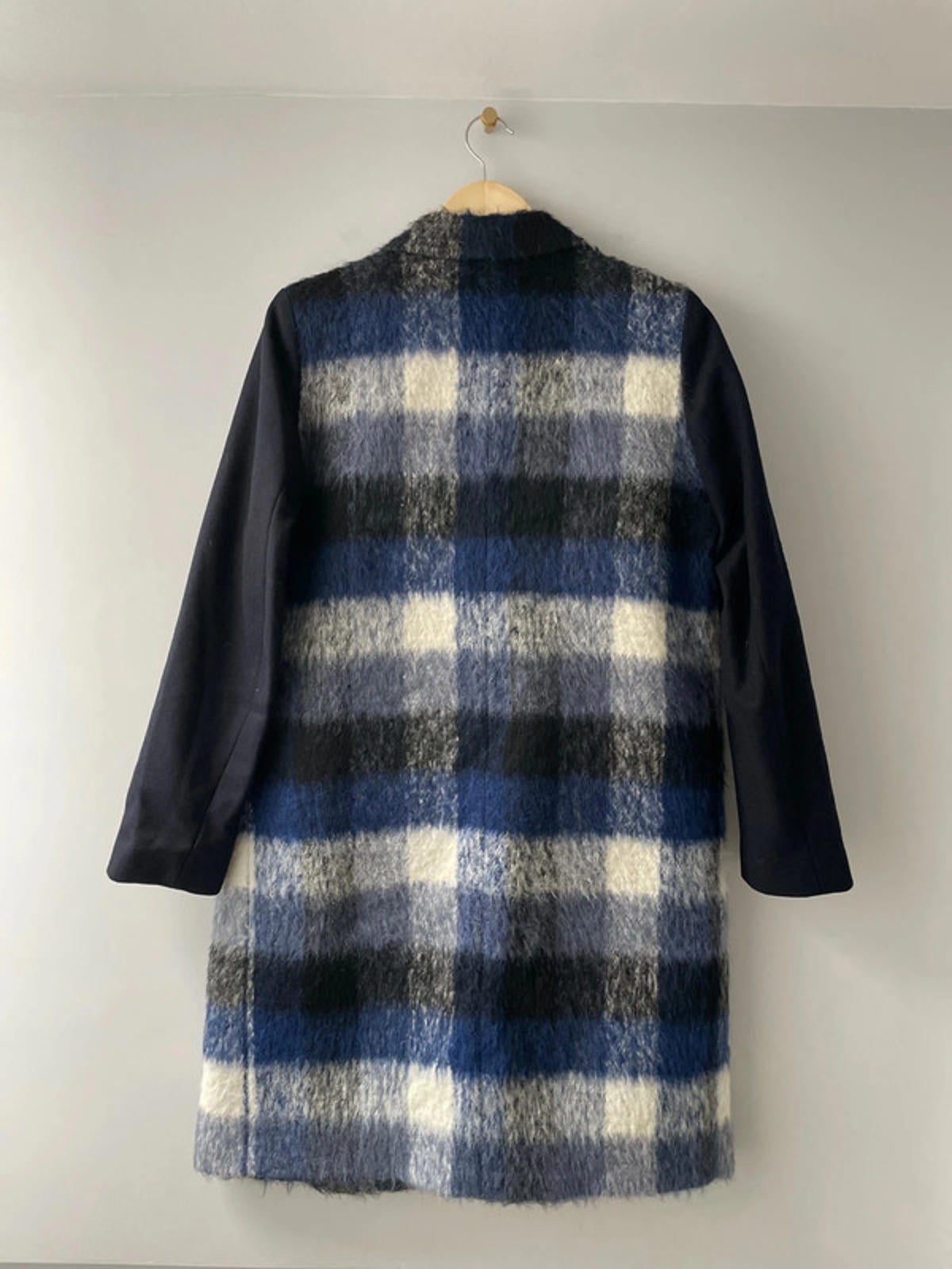 Women’s Sandro Paris Premium Mohair Check Coat Jacket In Navy - UK12 - 2371