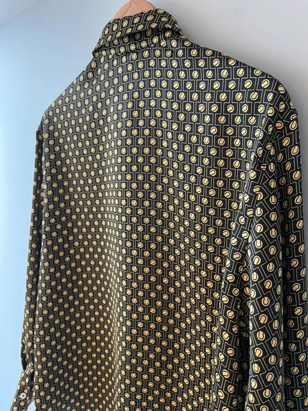 Mens Lacoste Regular Fit Printed Satin Shirt In Brown/Cream - Medium -2733