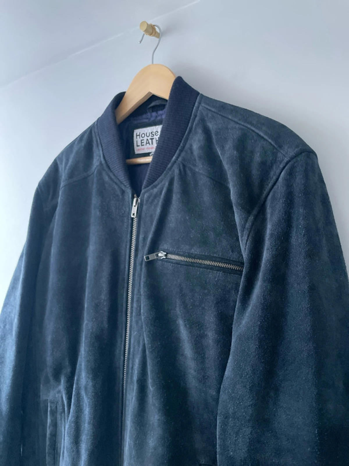 Men’s Premium Leather Bomber Jacket Coat In Navy - Large - 2661