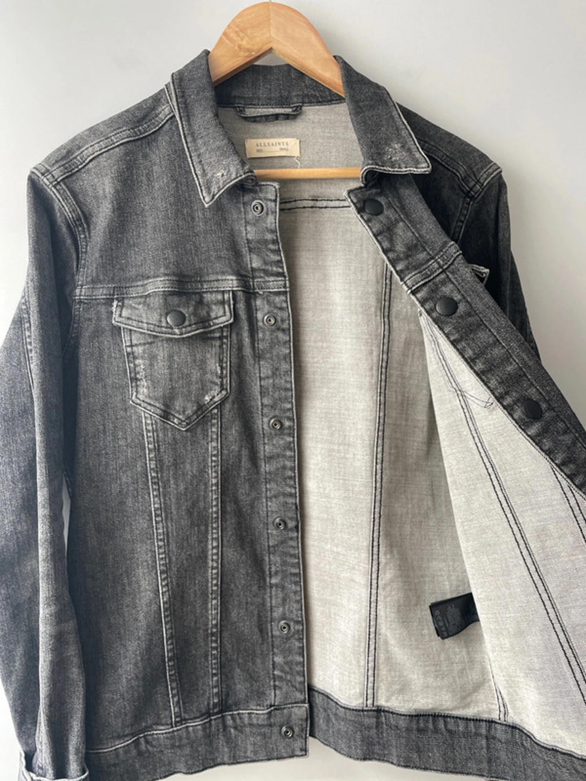 Women’s Allsaints Denim Jacket Coat In Washed Black - Small - 2132