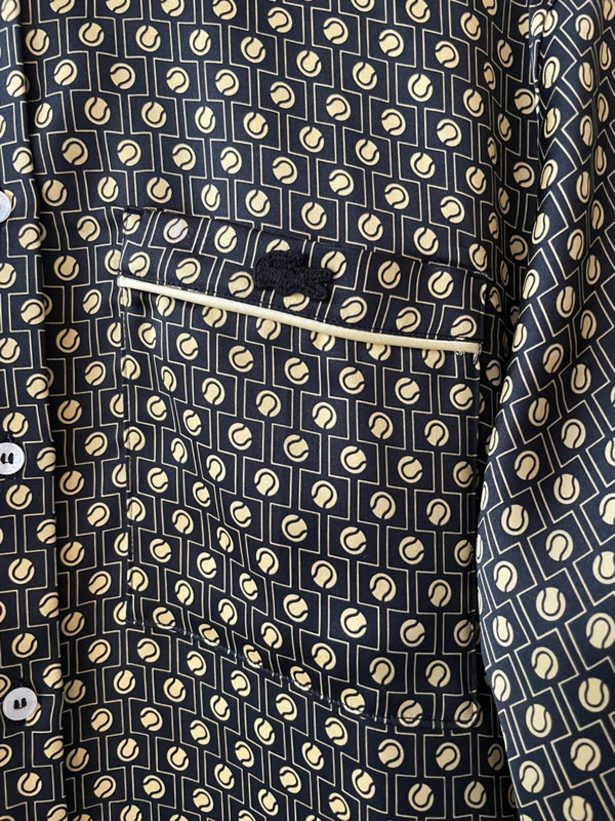 Mens Lacoste Regular Fit Printed Satin Shirt In Brown/Cream - Medium -2733