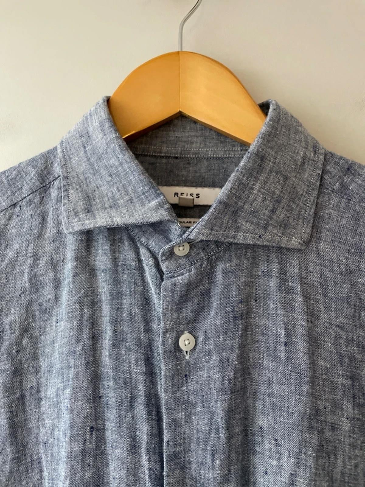 Men’s Reiss 100% Slub Linen Long Sleeve Shirt in Blue - Large - 2928