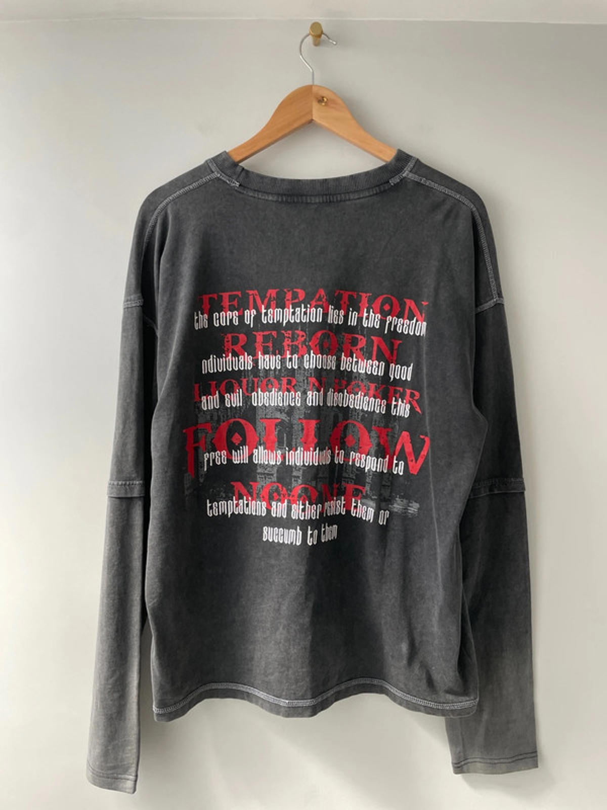 Men’s Liquor n Poker Oversized Long Sleeve Crew Neck T-Shirt In Grey - Medium - 2244