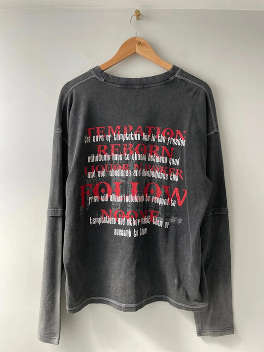 Men’s Liquor n Poker Oversized Long Sleeve Crew Neck T-Shirt In Grey - Medium - 2244