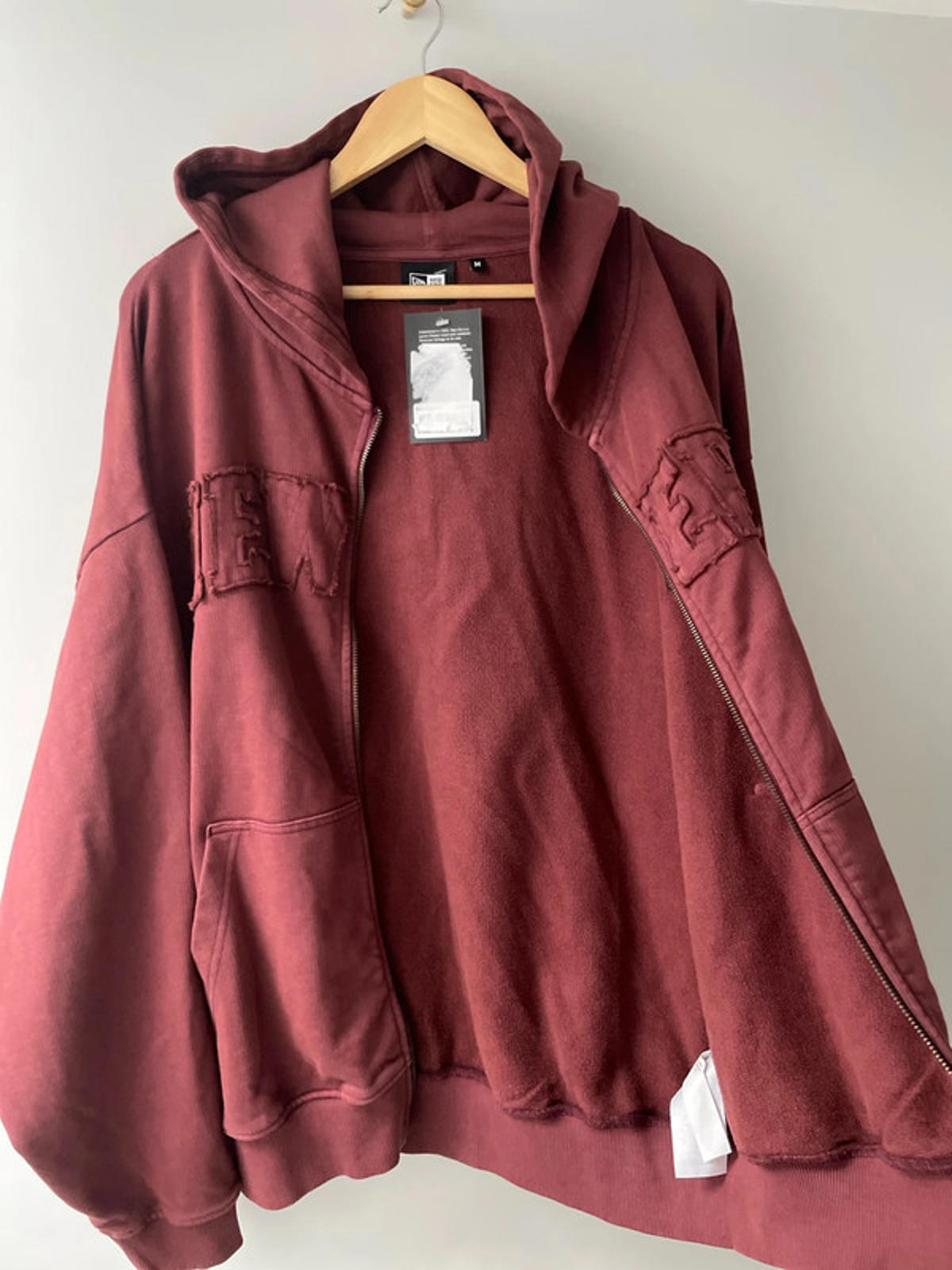 Men’s New Era Oversized Full Zip Hoodie in Washed Burgandy - Medium - 2434