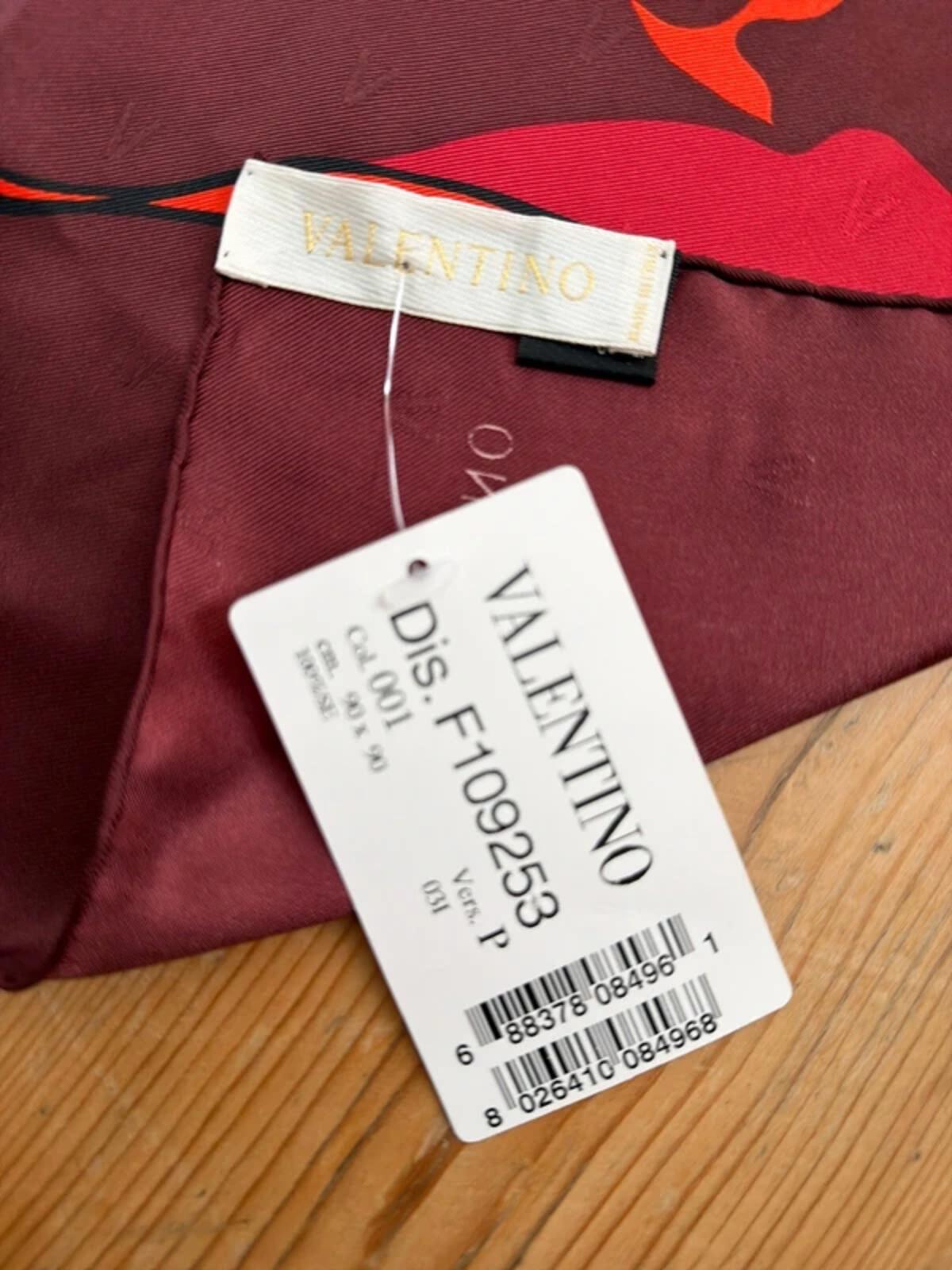 Valentino 100% Silk Floral Print Headscarf Bandanna In Burgundy - 3340