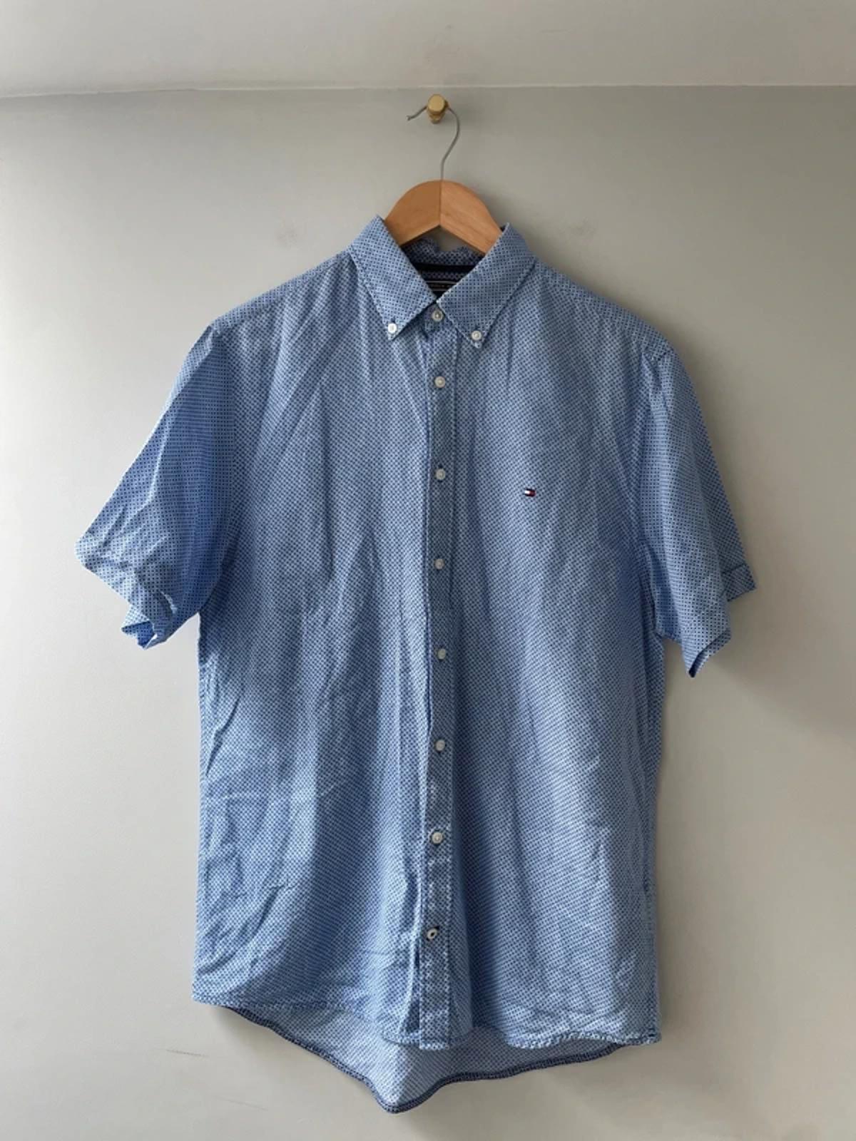 Men’s Tommy Hilfiger Premium Linen Short Sleeve Shirt In Blue - Small - 3017