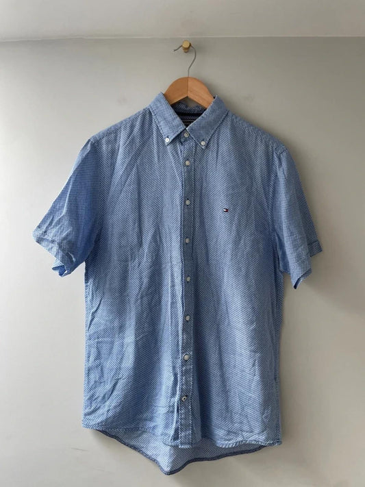 Men’s Tommy Hilfiger Premium Linen Short Sleeve Shirt In Blue - Small - 3017