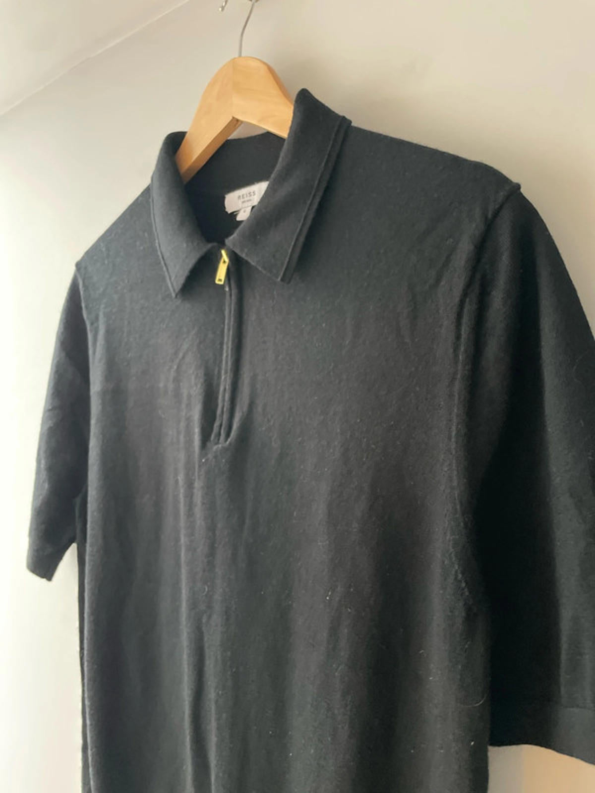 Men’s Reiss Premium Wool Knitted Polo Top In Black - Large - 2880