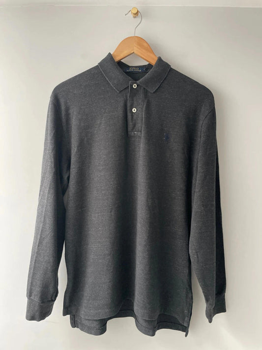 Men’s Ralph Lauren Premium Long Sleeve Polo In Grey - Medium - 2405