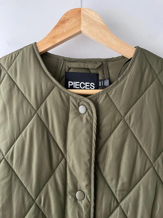 Women’s Pieces Light Weight Crew Neck Quilted Jacket In Khaki - Small - 2481
