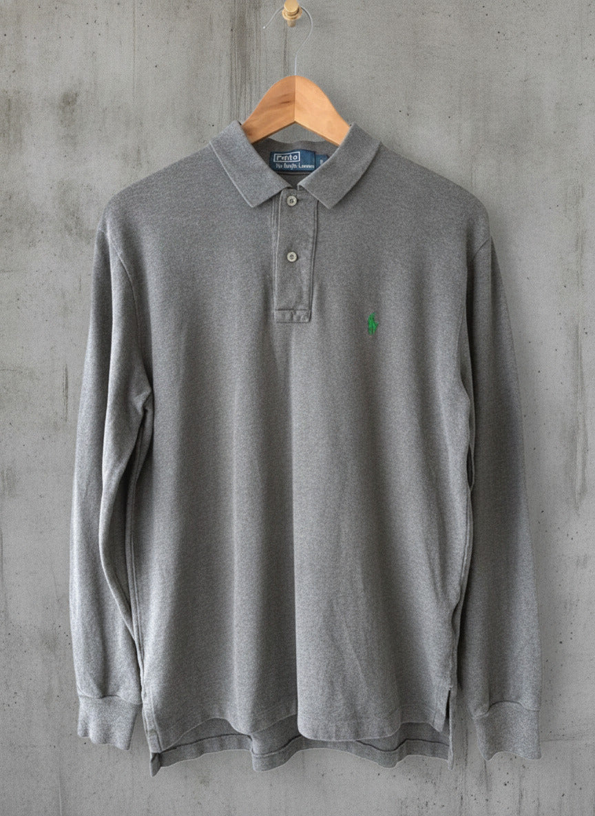 Men’s Ralph Lauren Premium Long Sleeve Polo Top In Grey - Small - 3309