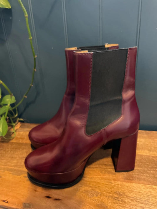 Women’s & Other Stories Premium Leather Platform Boots In Cherry Red - UK8 - 2553