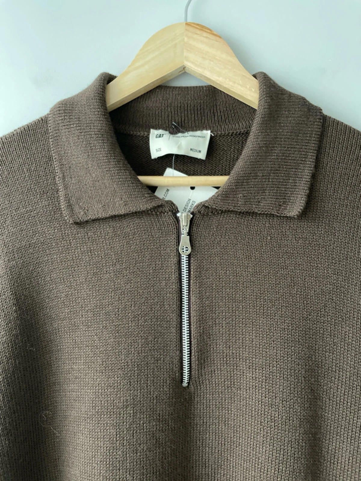 Men’s CAT WWR 1/4 Zip Long Sleeve Polo Top In Brown - Medium - 2480