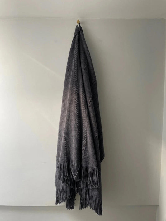 Women’s Cozy Fringed Shawl/Shrug in Charcoal Grey - 2571