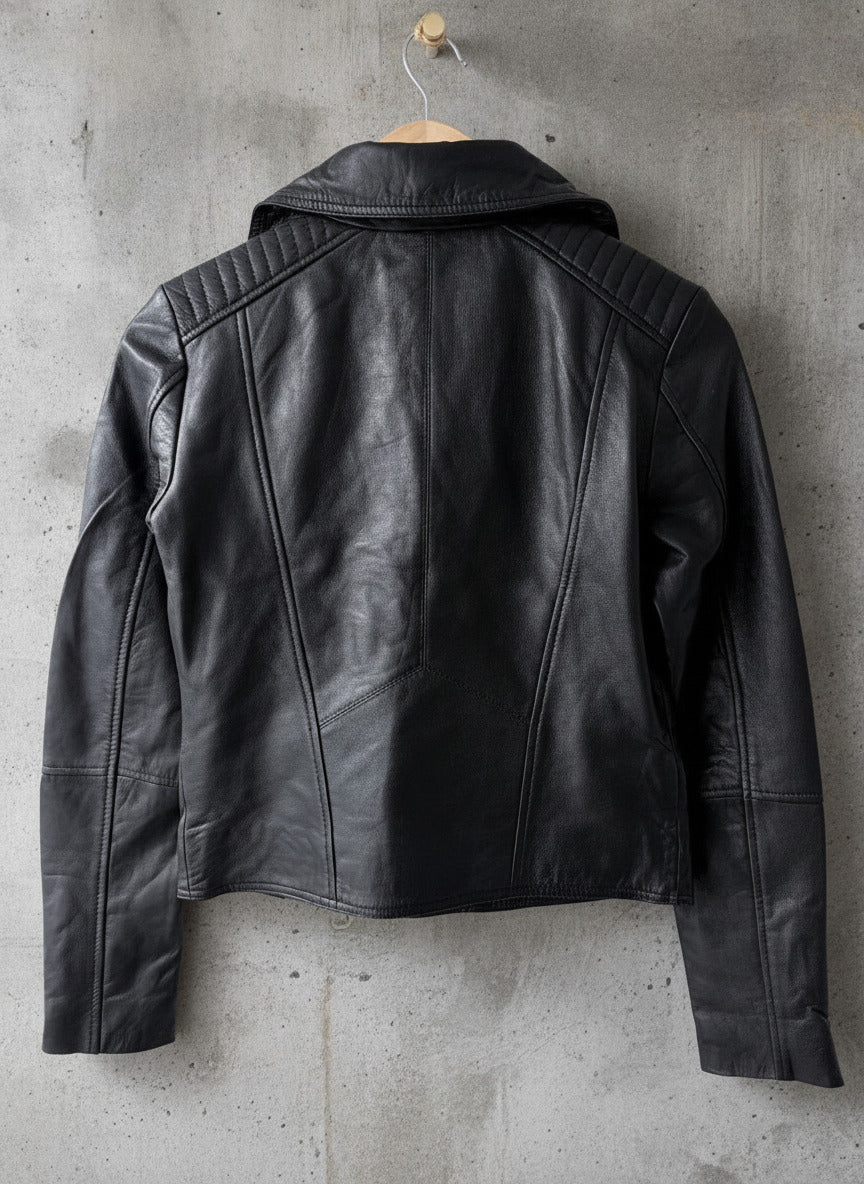 Women’s Barneys Originals Real Leather Biker Jacket In Black - Uk6 - 3714
