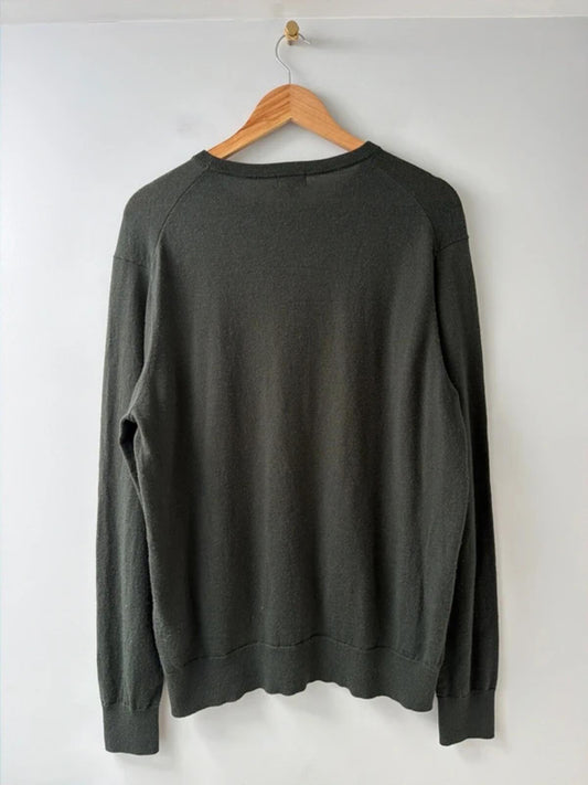 Men’s Uniqlo 100% Merino Wool Crew Neck Long Sleeve Jumper In Dark Green - Large - 3408
