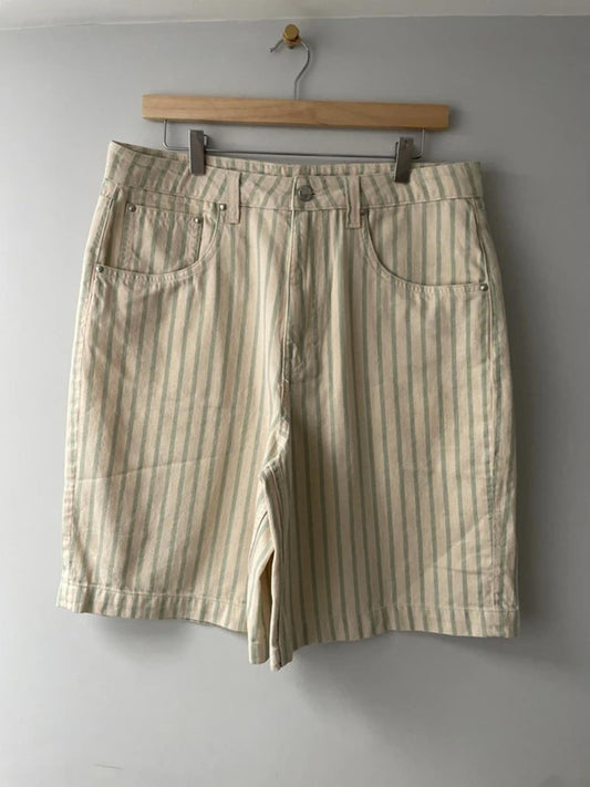 Men’s Stripped Classic Chino Shorts in Green/Cream - W34/L10.5 - 3166