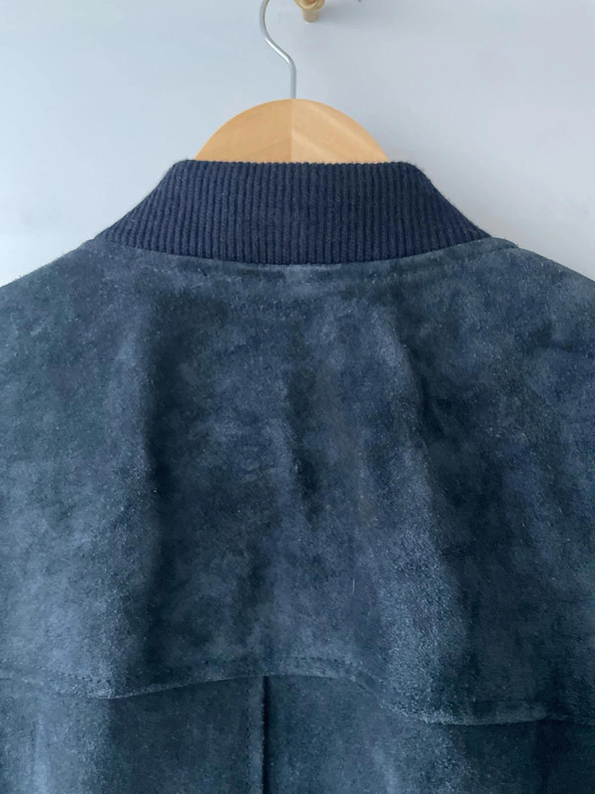 Men’s Premium Leather Bomber Jacket Coat In Navy - Large - 2661
