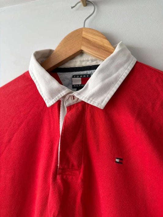 Men’s Tommy Hilfiger classic rugby polo top in red  - xlarge - 3469
