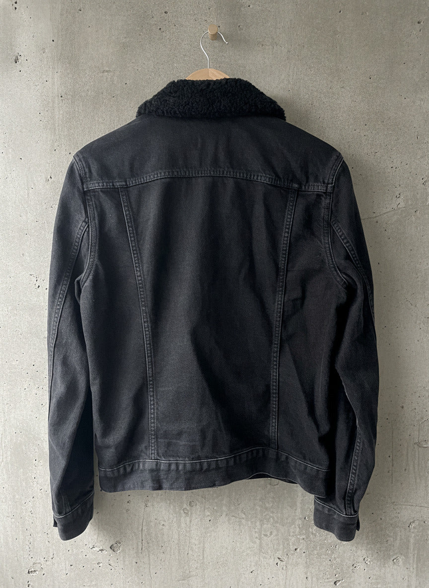 Women’s AllSaints Imoku Denim Jacket With Borg Collar In Black - Medium - 2327