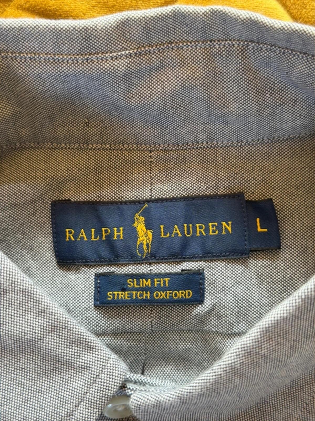 Men’s Ralph Lauren slim stretch fit oxford chambray shirt in grey - large - 3473