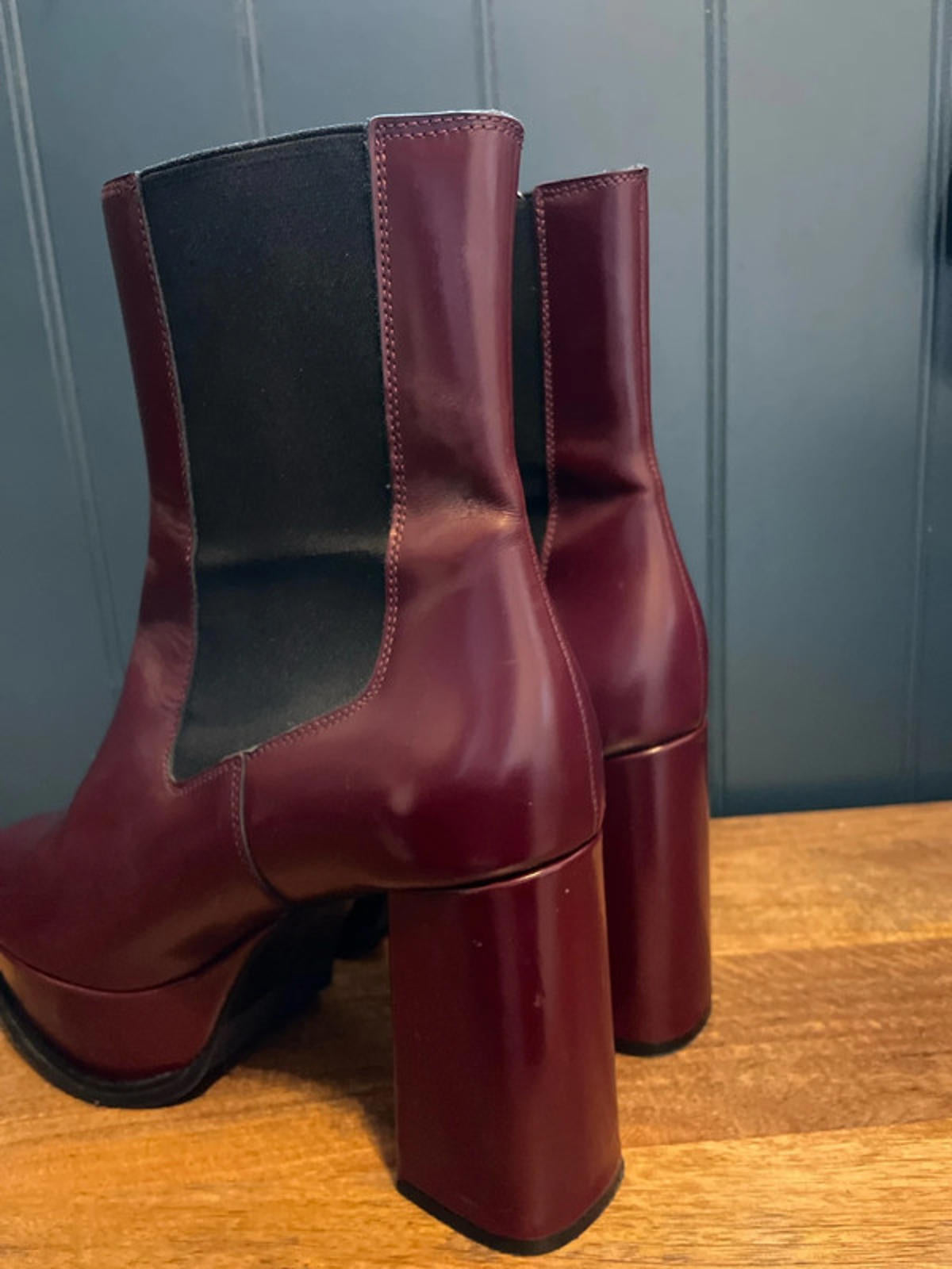 Women’s & Other Stories Premium Leather Platform Boots In Cherry Red - UK8 -2553