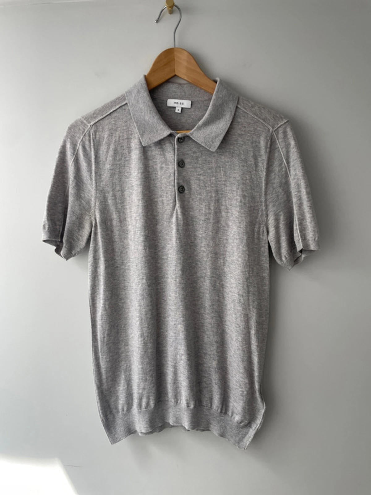 Men’s Reiss Premium Wool Knitted Polo Top In Grey - Small - 1674