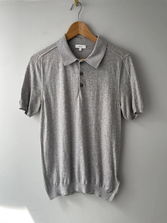 Men’s Reiss Premium Wool Knitted Polo Top In Grey - Small - 1674