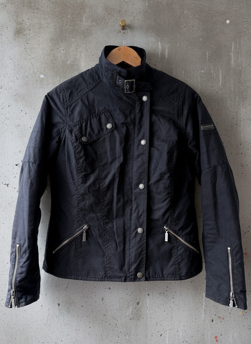 Women’s Barbour International Waxed Cotton Jacket In Black - Uk10 - 3661