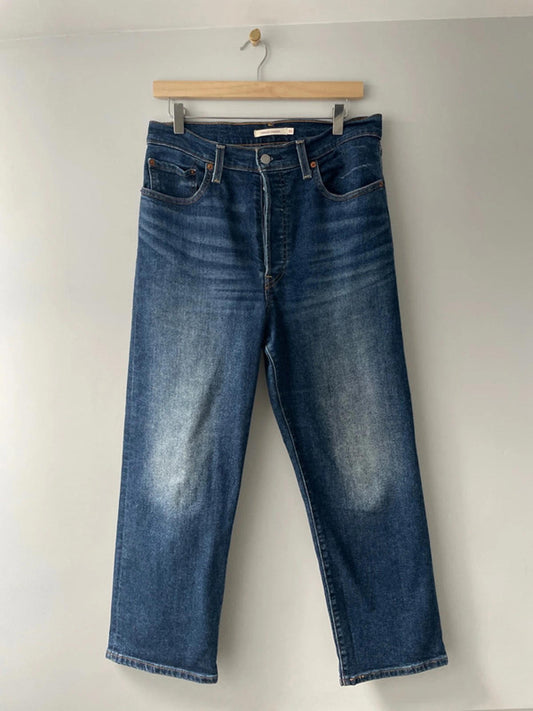 Women’s Levi’s High Waisted Ribcage Straight Fit Jeans In Navy - W30/L27 - 2489