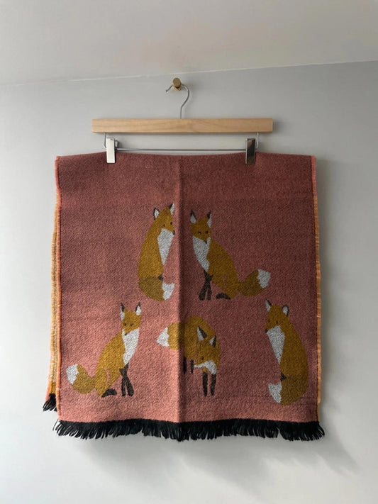 Women’s Wool Scarf in Soft Pink with a Fox Design - 2670