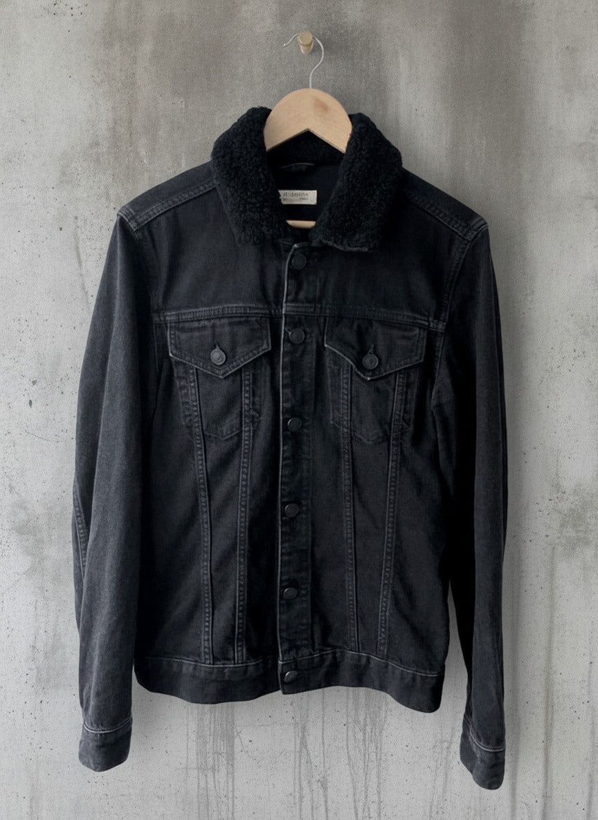 Women’s AllSaints Imoku Denim Jacket With Borg Collar In Black - Medium - 2327