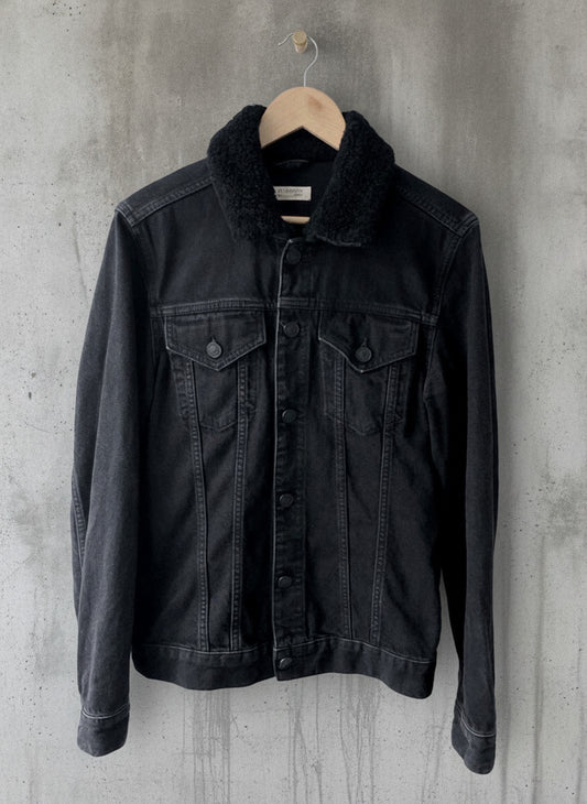 Women’s AllSaints Imoku Denim Jacket With Borg Collar In Black - Medium - 2327