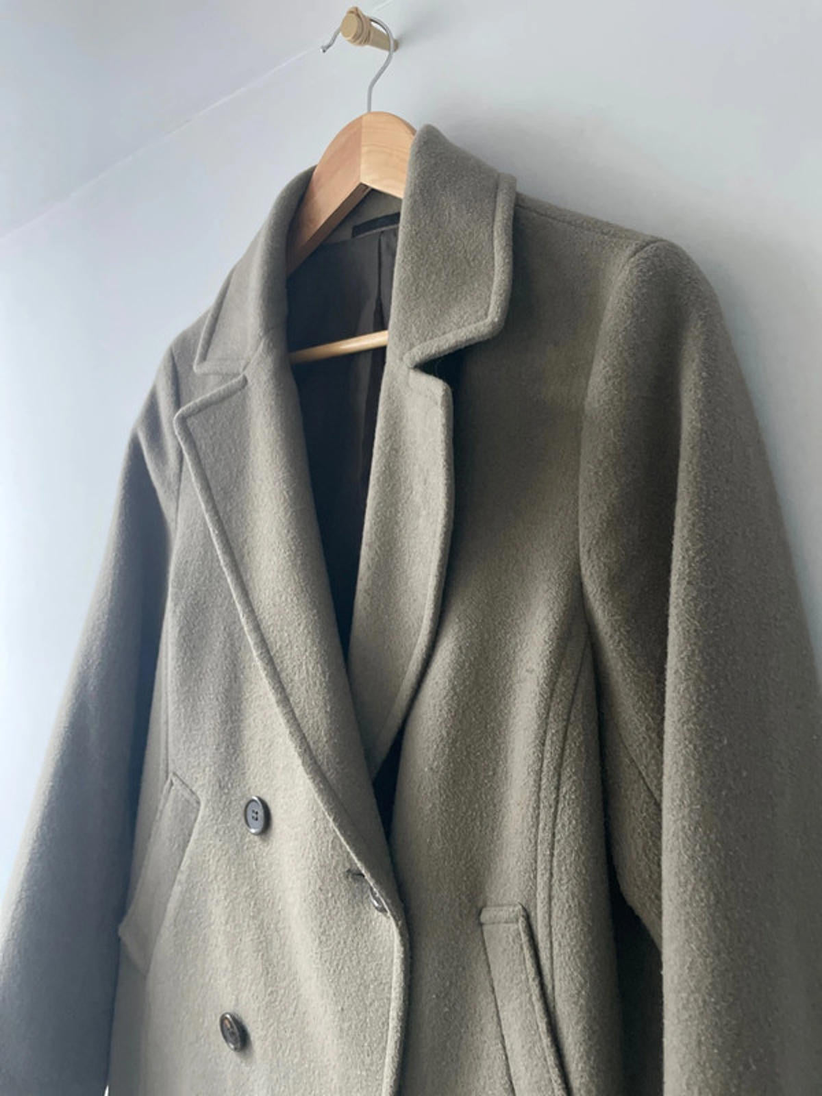 Women’s Uniqlo Double Breasted Wool Jacket Peacoat In Light Khaki - Small - 2566