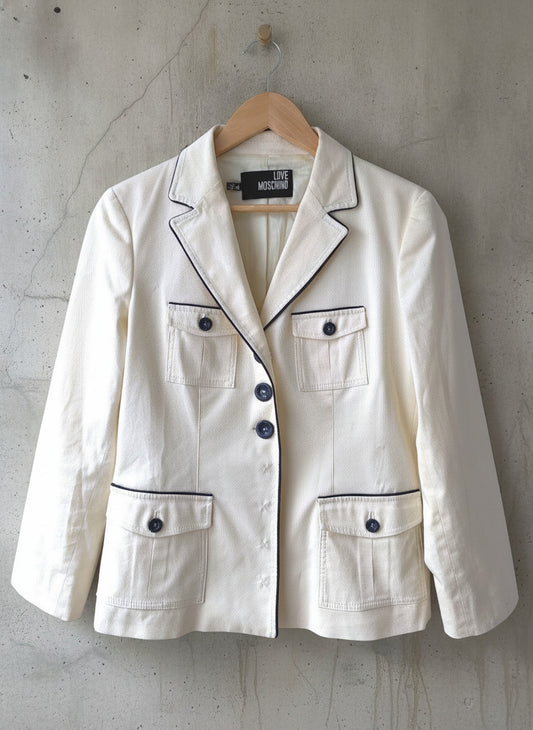 Women’s Love Moschino Cream Blazer with Black Piping and Button Details - UK16 -