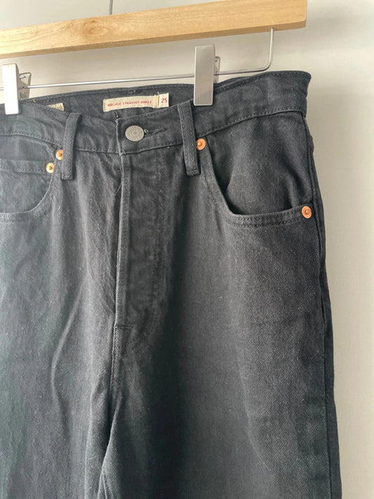 Women’s Levi’s Ribcage Straight Ankle High Waisted Fit Jeans In Black - W25/L31 -1844