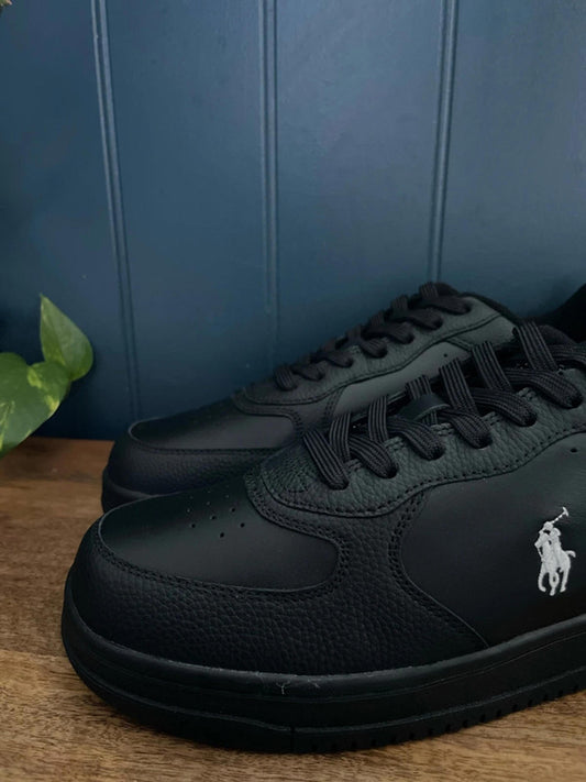 Men’s Ralph Lauren Masters Court Leather Trainer In Black - UK 8 - 2302