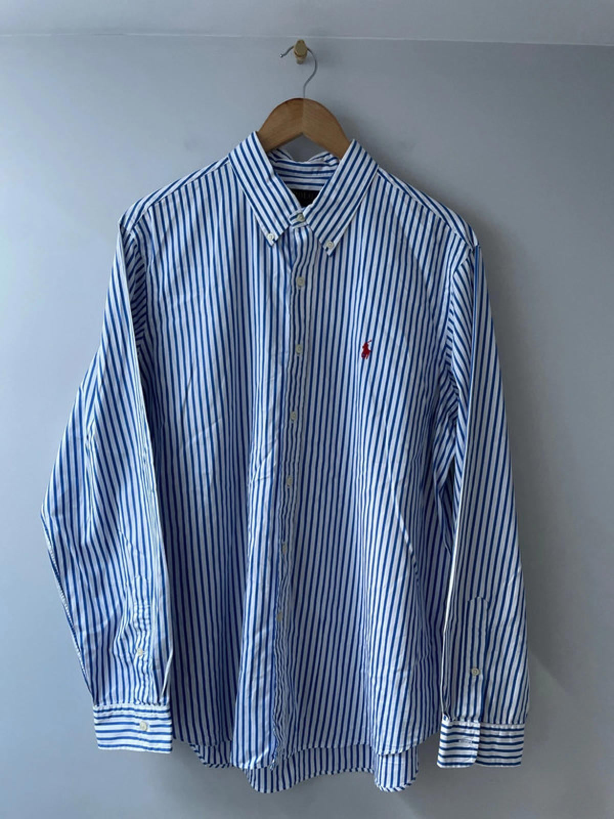 Men’s Ralph Lauren Stripped Oxford Long Sleeve Shirt In Navy/White - Xlarge - 2567