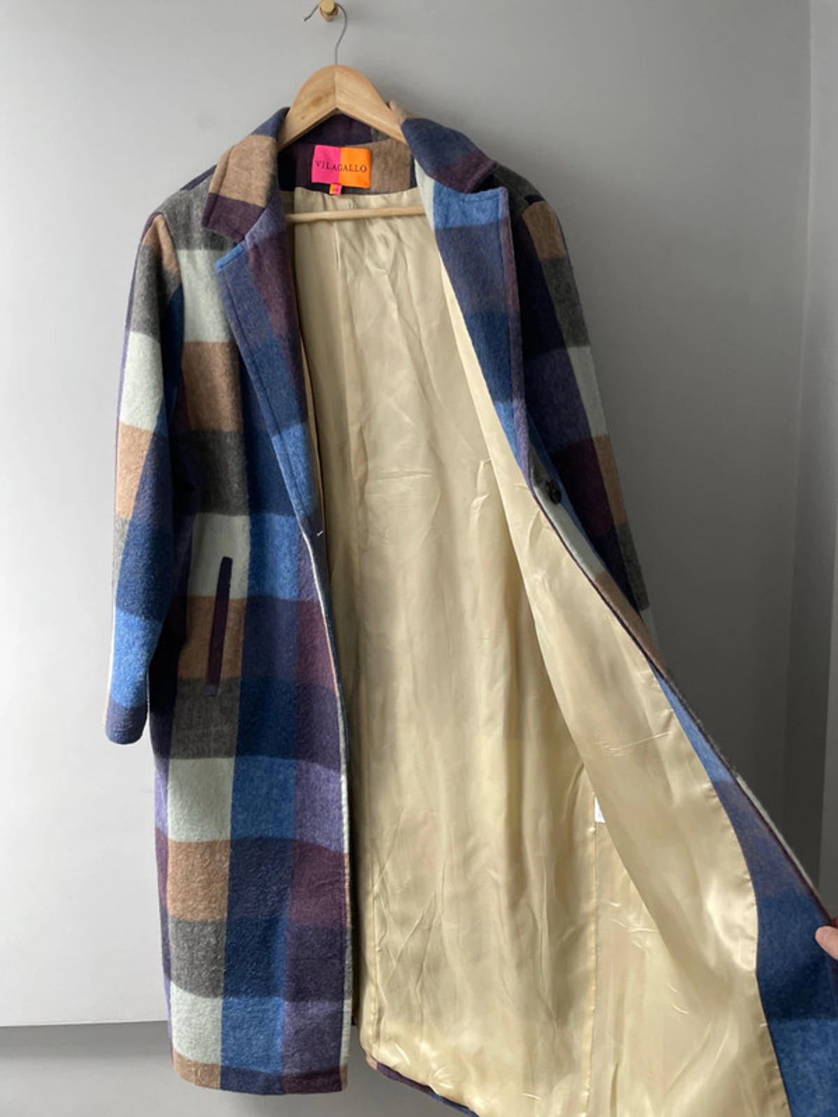 Women’s Vilagallo Premium Wool Checked Longline Overcoat Jacket - UK14 - 2452