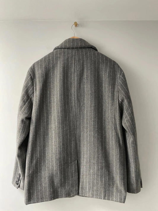 Women’s JDY Pine stripe 100% Wool Oversized Blazer Jacket In Grey - Small - 2331