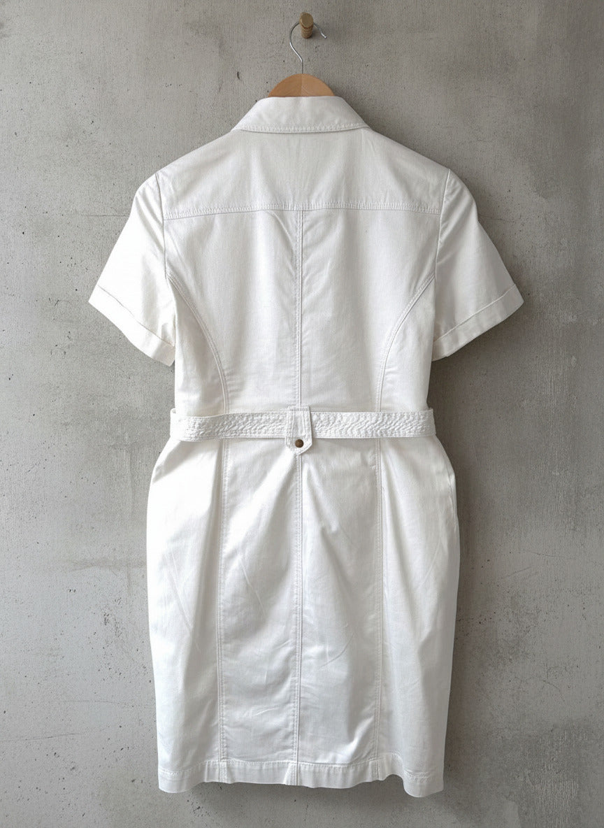 Women’s Calvin Klein Utility Belted Shirt Dress In Off White - Uk12 - 3634