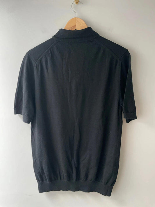 Men’s Reiss Premium Wool Knitted Polo Top In Black - Large - 2880