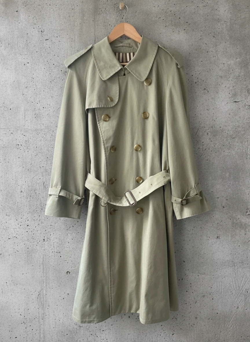 Women’s Burberry Kensington Vintage Double Breasted Trench Coat In Light Green - Uk16 - 3000